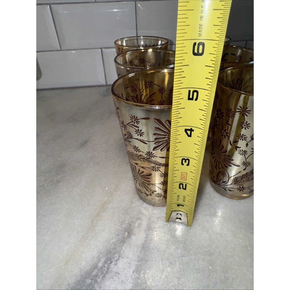 VtgJeanette Marigold Carnival Glass Cosmos Pitcher /6 Glasses 1950's MCMGW0051 - Picture 13 of 14